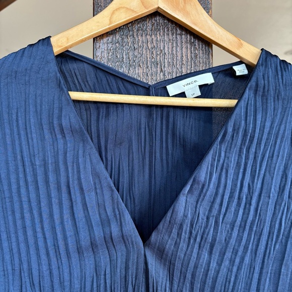 VINCE fluttered sleeve crushed satin Blue Blouse - Picture 5 of 8
